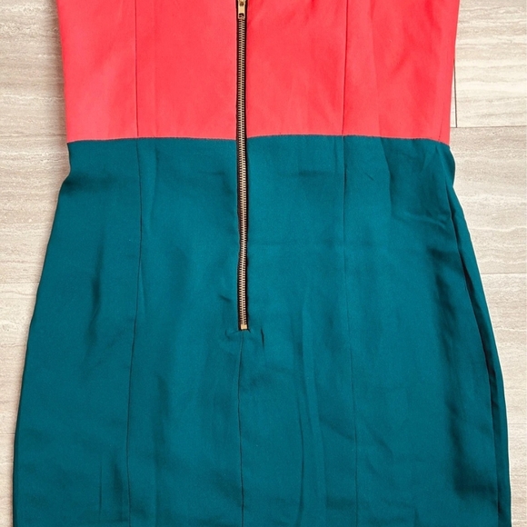 Audrey 3+1 Strapless Coral and Teal Colorblock Dress - Picture 4 of 5